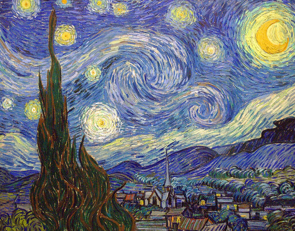 Obras mas emblemáticas del autor Van Gogh, utiliza una paleta de colores intensa, colores azules profundos y amarillos brilla